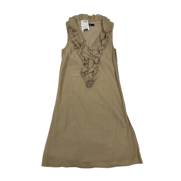 NWT Hallhuber Beige Sleeveless Ruffled Collar Silk Blend Dress Size 34 - Picture 1 of 12